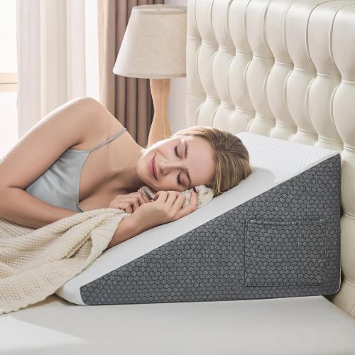Wedge Pillow for Sleeping - 12 Inch Bed Wedge for Headboard Triangle Pillow, Memory Foam Wedges for Acid Reflux, GERD, Snoring, Post Surgery Back Pain Relief, Leg Elevation, Washable Cover