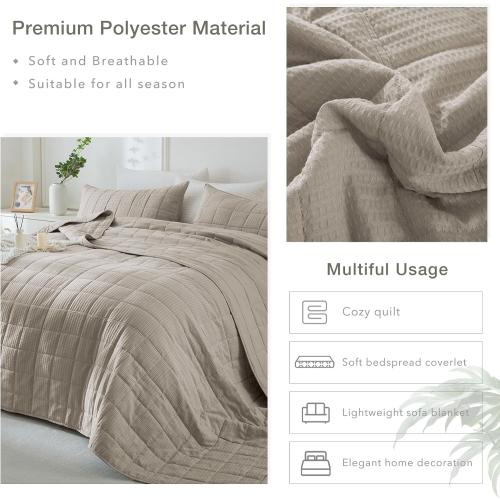 Masaca Oversized King Bedspread 118x106,Dark Khaki Waffle Weave California King Quilt Set Lightweight Extra Large Cal King Quilt Set Farmhouse Soft Luxury Coverlet 3 Pieces