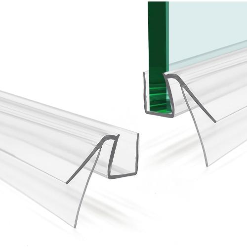 Bathroom Shower Glass Door Bottom Seal Strips, Length 39 Inch 2PCS Transparent PVC Door Bottom Seall Strips for 5/16 (8mm) -3/8(10mm) Thick Framless Glass Panel