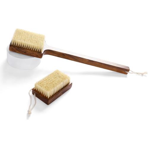 Luxury Natural Walnut Wood Boar Bristle Body Brush | Exfoliating & Detoxifying for All Skin Type | Sweeps Away Dead Skin Cells for Luminous, Smooth Skin | for Wet and Dry Use (Body Brush Set)
