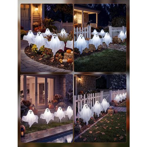 11.5FT Halloween Ghost Pathway Lights Outdoor, 4 Pack LED Lawn Stake Lights