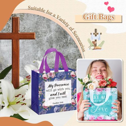 Riakrum 32 Pcs Christian Gift Bags Bulk, Bible Verse Non Woven Tote
