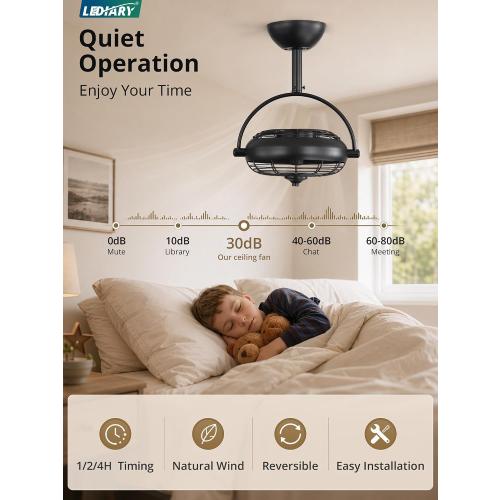 LEDIARY 10 Small Wall Mount Fan with Remote Plug in Cord, Black