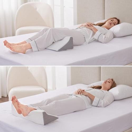 Bedluxe Wedge Pillow for Side Sleeping, Comfort Foam Back Pillow for Side Sleeper, Bed Wedges & Body Positioners for After Surgery, Pregnancy Support, Back Pain, Preventing Bedsores, White/Grey