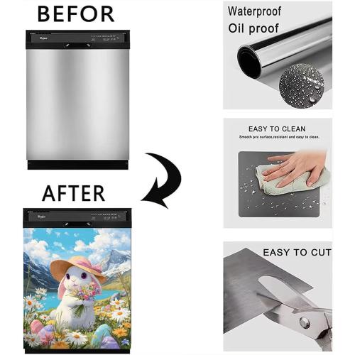 BVBOX Dishwasher Magnet Cover 23x26 Reusable Magnetic Refrigerator Covers Dishwasher Magnets Decorative Cover Fridge Door Skin Panel Stickers (Pink Hat Rabbit, 23 W x 26 H)