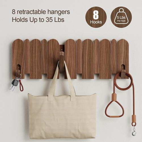 Solid Walnut Coat Rack Wall Mount 16.5,Wall Mounted Coat Rack with 8 Hooks