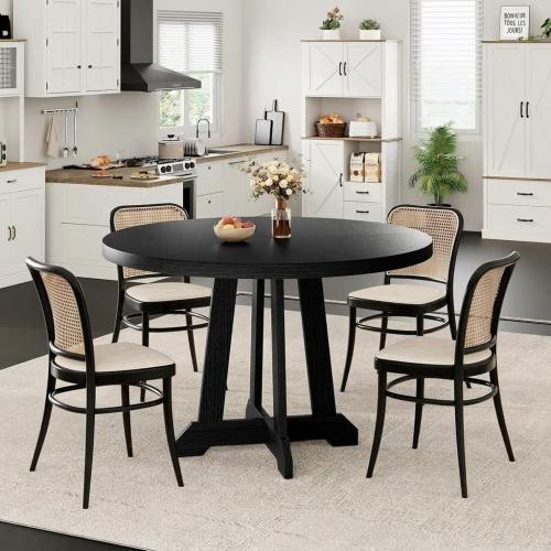Garvee 47 Inch Round Dining Table for 4-6 People, Wood Kitchen Table, Black