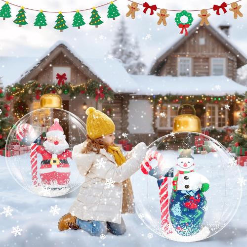 Inflatable Christmas Snowman Ball, 24 Inch Large Inflatable Outdoor Decorations Balls, Christmas Xmas Blow Up Ball for Yard (2-red&Green)