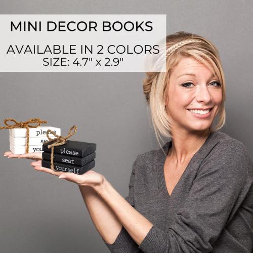 Farmhouse Bathroom Decor - Funny Rustic Wooden Mini Books, Black