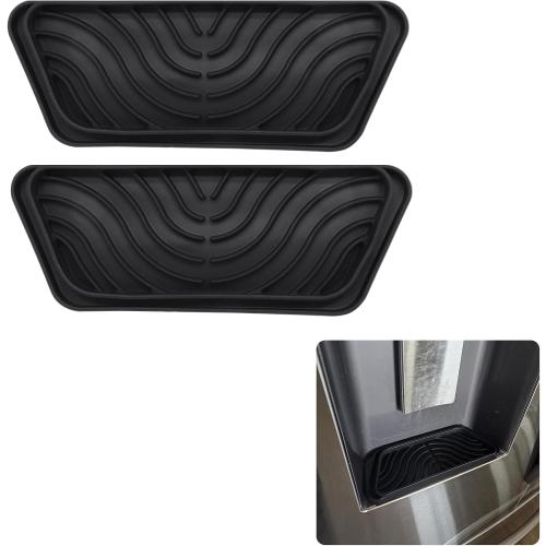 2 Pack Silicone Refrigerator Drip Tray, Cuttable Refrigerator Drip Catcher, Protects Ice and Water Dispenser Pan, Fridge Spills Water Pad for Whirlpool, GE, Samsung, (Rectangular, Black)