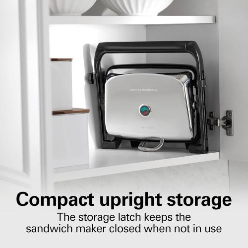 Hamilton Beach Panini Press Sandwich Maker & Electric Indoor Grill with Locking Lid, Opens Wide to Fit Any Thickness for Quesadillas, Burgers & More, Nonstick 8 x 10 Grids, Chrome (25460MNA)
