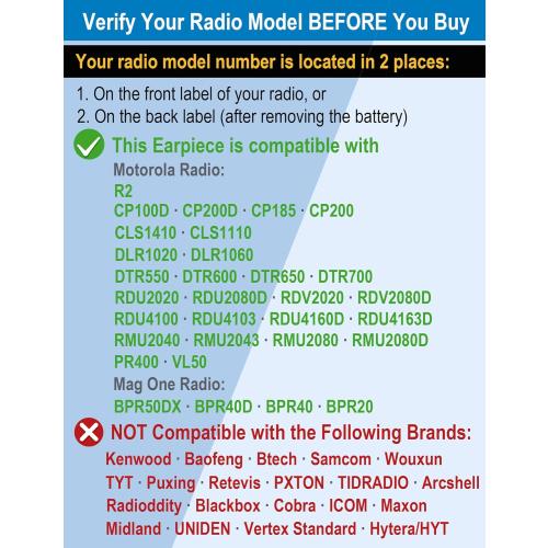 commountain Earpiece for Motorola Radios R2, CP100D, CP200D, 5 Pack
