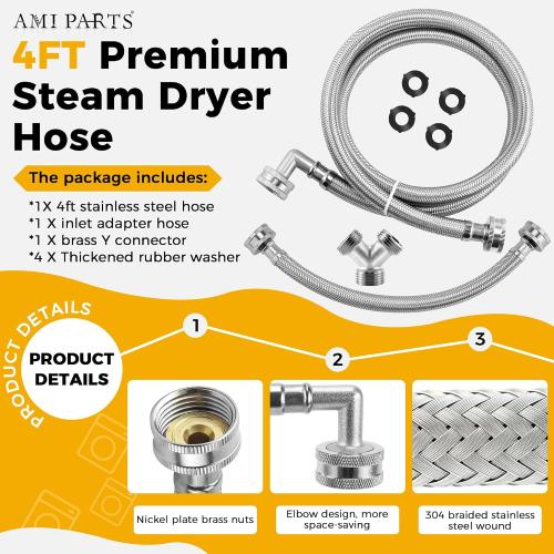 4FT Steam Dryer Hose Kit Fit to All Steam Dryers by AMI PARTS
