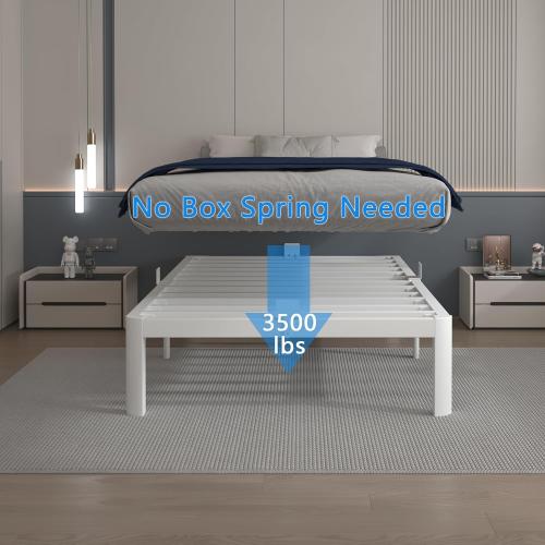 White 12 Inch Twin Bed Frames with Gaskets, Metal Twin Size Bed Frame No Box Spring Need, Heavy Duty Steel Platform Support, Round Corner Desgin, Reserved Holes, Storage Space, Noiseless