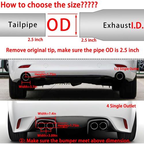 2.5Inlet 3.5Outlet Exhaust Tips Carbon Fiber Tailpipe Exhaust Pipe Tail Throat Tail Pipe Modification Parts GlossyBlack Need Height>4 Inch Widht>4 Inch