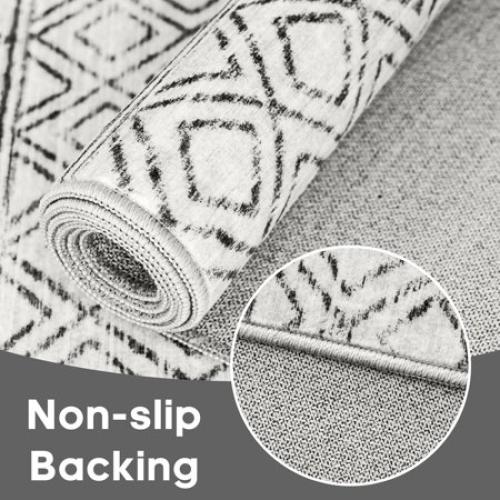 YOUFORTONG 2x6 Washable Hallway Runner Rug, Moroccan Non Slip Low Pile Waterproof Carpet for Entryway Kitchen Laundry, Geo Grey