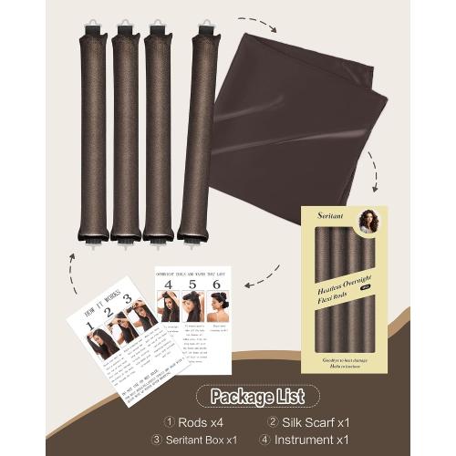 Seritant Heatless Curls Overnight with Satin Head Scarf, Velvet Hair Rollers for Blowout Look, No Heat Curling Rod for Long Thick Hair, Soft Sleep In Flexi Rods