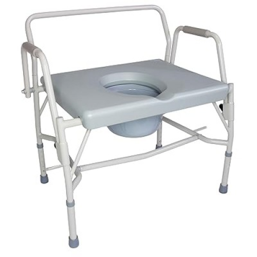 DMI Drop Arm Portable Toilet Commode, Extra-Wide Seat, 500 Pound Weight Capacity, Bucket with Lid Included, Adjustable Legs