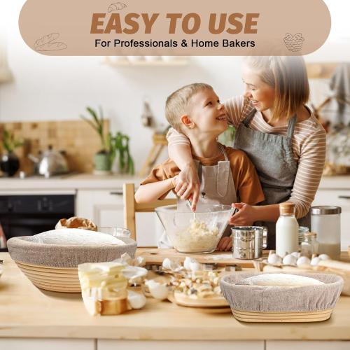 Sourdough Proofing Basket Gift Set, 9 Round and 10 Oval Banneton Bread Baking Supplies, Sourdough Baskets with Bread Lame, Danish Whish, Bowl Scraper, Sourdough Scraper, and Linen Liner