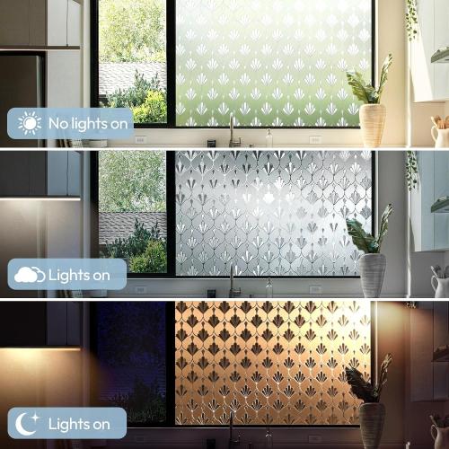 rabbitgoo Privacy Window Film Non Adhesive Frosted Glass Sun Blocking Self Static Cling Decorative for Home Kitchen Living Room, Removable and Reusable, 35.4 x 157.4 inches