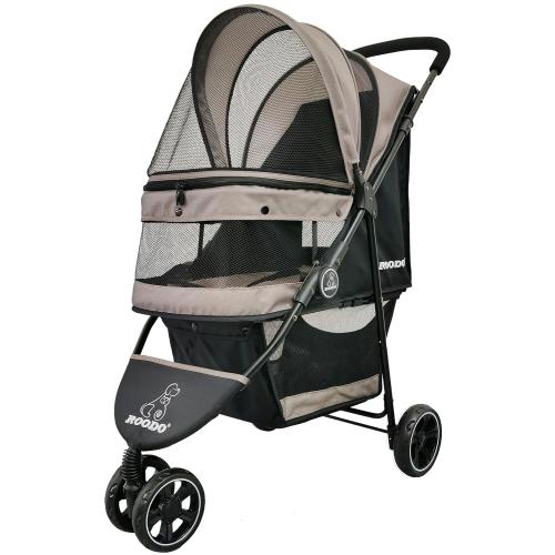 ROODO Escort 3 Wheel Dog Cat Pet Stroller for Small/Medium Dogs Cats Best Lightweight Foldable Portable Compact Jogger All Terrain Travel Pet Gear System Puppy Doggie Bunny Kitty Stroller(Grey)