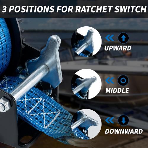 1600lbs Heavy Duty Boat Trailer Winch with 26FT Strap, 2-Way Ratchet & 4:1 Gear Trailer Winch, Portable Hand Crank Winch for Boat, Truck, Trailer, RV, ATV, Jet Ski