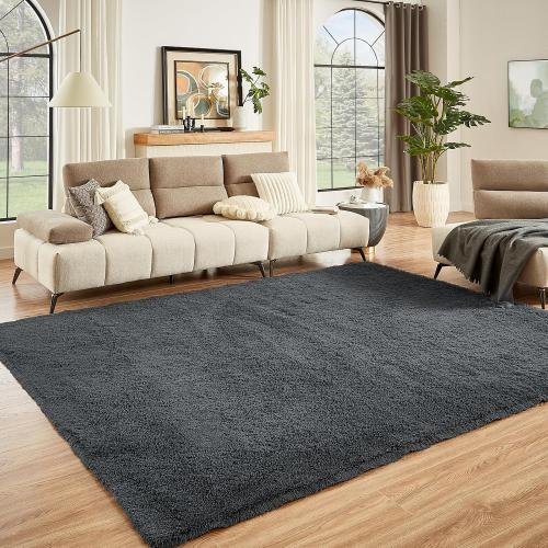 Floralux Area Rugs 9x12 Living Room, Dark Grey, Large Shag Rug Bedroom Rug, Ultra Soft Shaggy Fluffy Carpet for Playroom, Plush Modern Carpets for Kids Room, Dorm Home Decor Aesthetic