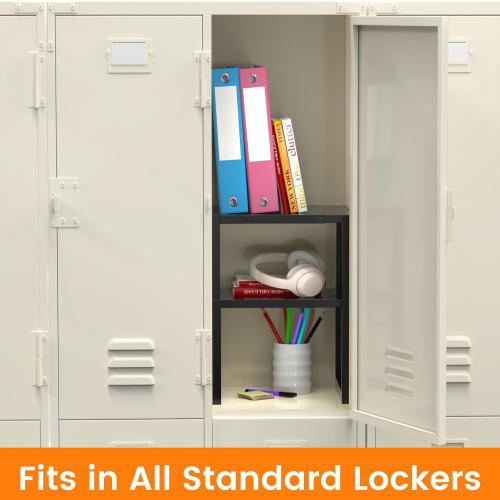 LIDTOP Locker Organizer Shelf School, Adjustable Width and Height, Stackable Metal Locker Storage Organization, Ideal Locker Fits Standard Size School, Office, and Gym Lockers, Black
