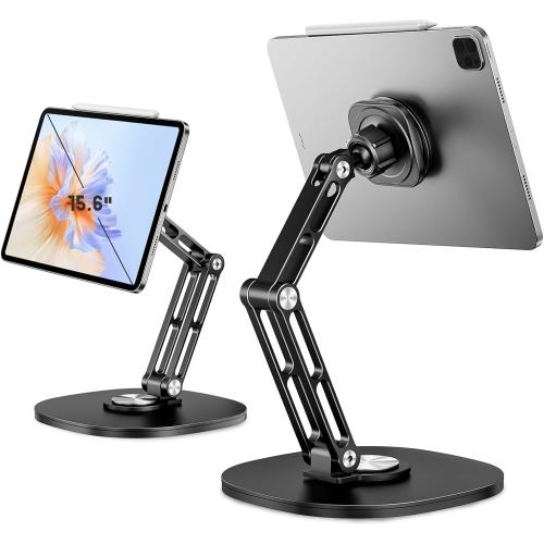 OHLPRO Universal Magnetic iPad Stand for Desk, Foldable Tablet Holder with 360° Rotation, Aluminum Desktop Mount for iPad/Tablet/Monitor up to 15.6, Office Desk Accessories Men/Women Gifts