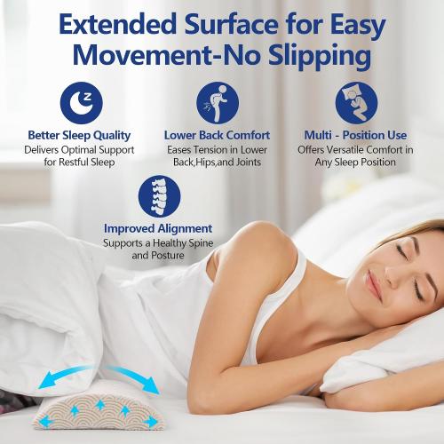 Cozyhealth - 3.15H*23.6L - Soft Lumbar Pillow for Sleeping, Memory Foam Back Lumbar Support Cushion for Lower Back Pain Relief Bed Waist Sleep Support Pillow for Side, Back Sleepers (White, Large)