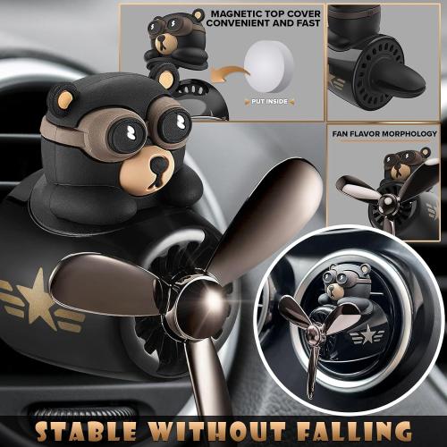 Airplane Car Air Freshener Vent Clip - Bear Pilot, Rotating Propeller