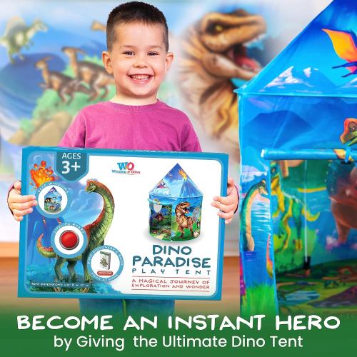 W&O Dino Paradise Play Tent with Roar Button - Epic Pop Up Tent for Boys & Girls - Perfect for Indoor & Outdoor Adventures