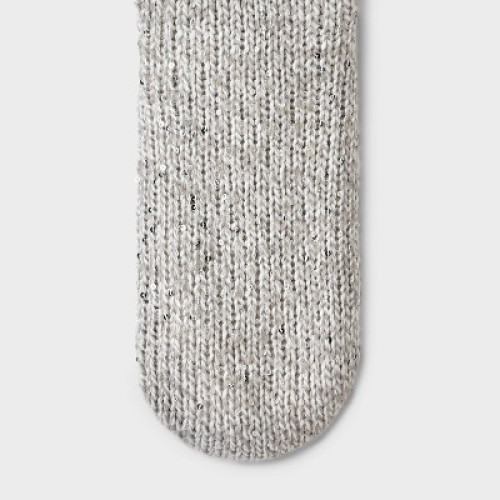 Women's Sequin Twist Cable Knit Faux Shearling Lined Slipper Socks with Faux Fur Poms & Grippers - Charcoal Heather 4-10