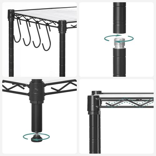 SONGMICS 6-Tier Storage Shelves, Adjustable Wire Shelving Unit, 8 Hooks