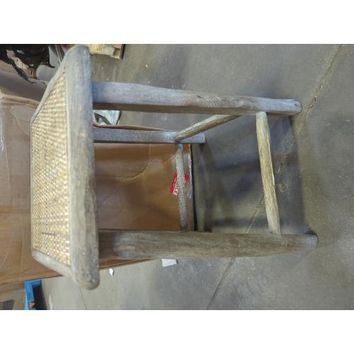 Gray Wood Stool with Woven Seat