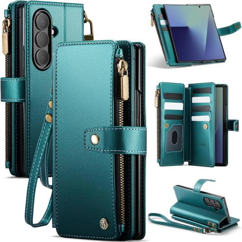 Vinich for Samsung Galaxy Z Fold 7 Wallet Case with Card Holder, Bluegreen