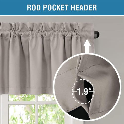 H.VERSAILTEX 100% Blackout Valances for Windows,Kitchen Window Valance Curtains for Living Room/Bedroom/Bathroom Privacy Decorative Rod Pocket Small Short Grapes 2 Pack, Warm Taupe