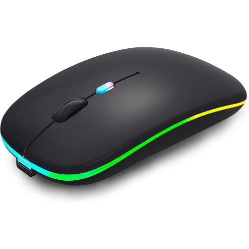 Wireless Bluetooth Mouse Rechargeable Laptop Mice with LED Lights Silent Slim Use(BT5.2 and 2.4G Portable USB) Dual Mode Computer Mouse for Laptop/iPad/Tablet/Apple/Computer/Mac (Black)