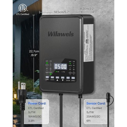 300W Low Voltage Landscape Transformer, 2 Zone Independent Control Landscape Lighting Transformer, 120VAC to 12/14V AC Low Voltage Transformer with Timer & Photocell Sensor ETL Listed D22LT06