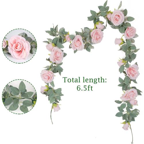 Artificial Rose Vine Fake Flower Garland Fake Silk Rose Hanging Vine for Wedding Party Background Arch Garden Background Decoration (Pink)