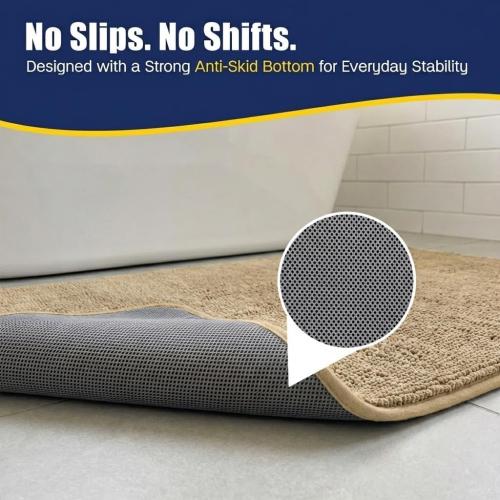 Muddy Mat® CloudStep Bathroom Rugs, Non Slip Bath Mats for Bathroom, Super Absorbent Memory Foam Chenille, Quick Dry Machine Washable Thick Toilet Rug for Shower Tub and Floor, Beige 20 x 30