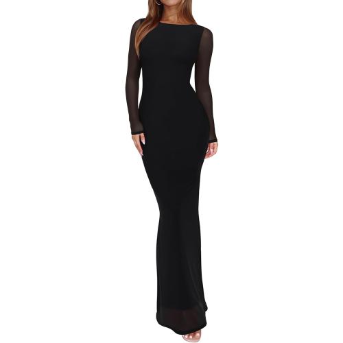 Size L /M ...REORIA Women's Spring Mesh Sheer Long Sleeve Wedding Guest Dress