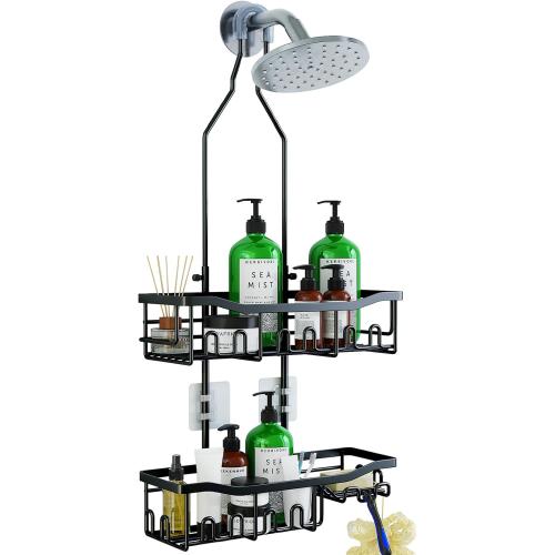 Upgraded Extended Length Shower Organizer with Hooks, Rustproof Shampoo Soap Holder, Large Hanging Bathroom Caddy
