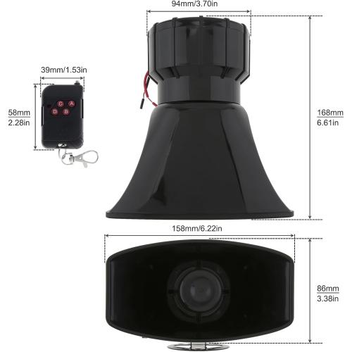 7 Tone Sound Loud Car Siren Vehicle Horn Hooter/Ambulance/Siren/Traffic Sound with Black Remote Controller 12V 100W (2PCS Remote Controller)