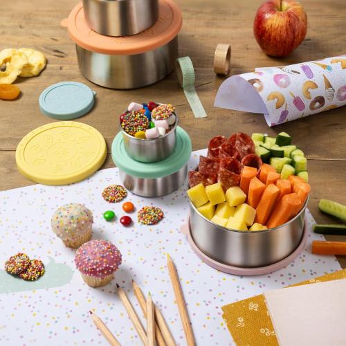 Everusely - Stainless Steel Containers with Lids - Set of 5, Bright Collection - Leakproof Stainless Steel Food Containers - Nesting Snack Holders - Metal Lunch Box - Portable & Reusable Meal Kit