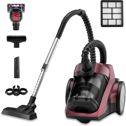 Canister Vacuum Cleaner, 45Kpa 1600W Bagless Canister Vacuum, 4Qt Large Dust Cup, Variable Speed Control, 5 Tools, Lightweight Canister Vacuum for Home, Pet, Carpet, Hard Floor, Red