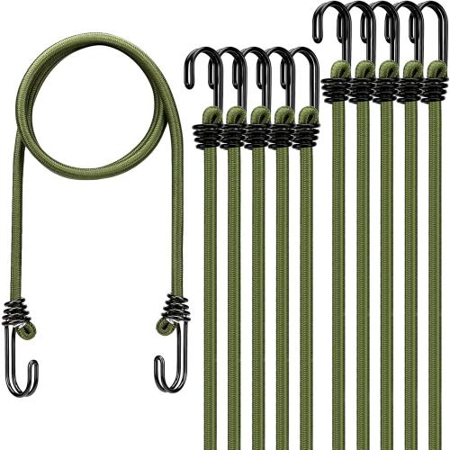 40 Green Bungee Cords with Hooks: 10 Pcs Bungee Cords Heavy Duty Outdoor, Bungie Cord Bundle Assortment with Metal Hook, Bungee Straps for Kayaking, Camping, Garage Storage
