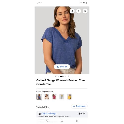 Cable & Gauge Women's Braided Trim Crinkle Tee