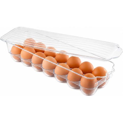 Egg Holder for Refrigerator with Lid – Clear Plastic Egg Storage Container for 14 Eggs, Stackable Fridge Organizer Tray for Fresh Egg Storage, BPA-Free Bin