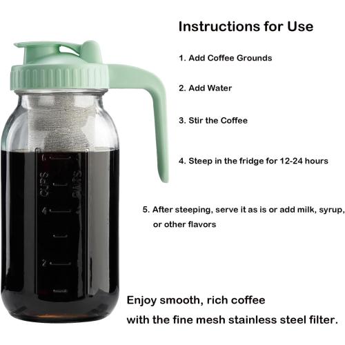 Fermus Cold Brew Coffee Filter for 64oz / 2Quart Wide Mouth Mason Jar Infuser 304 Stainless Steel Strainer with Seal Ring Design for Grounds Tea Fruit Coffee Filter